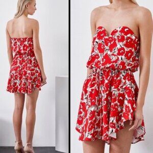 Grace Willow Floral Print Strapless Dress Mini Date Night Flowy Red White Sz 4